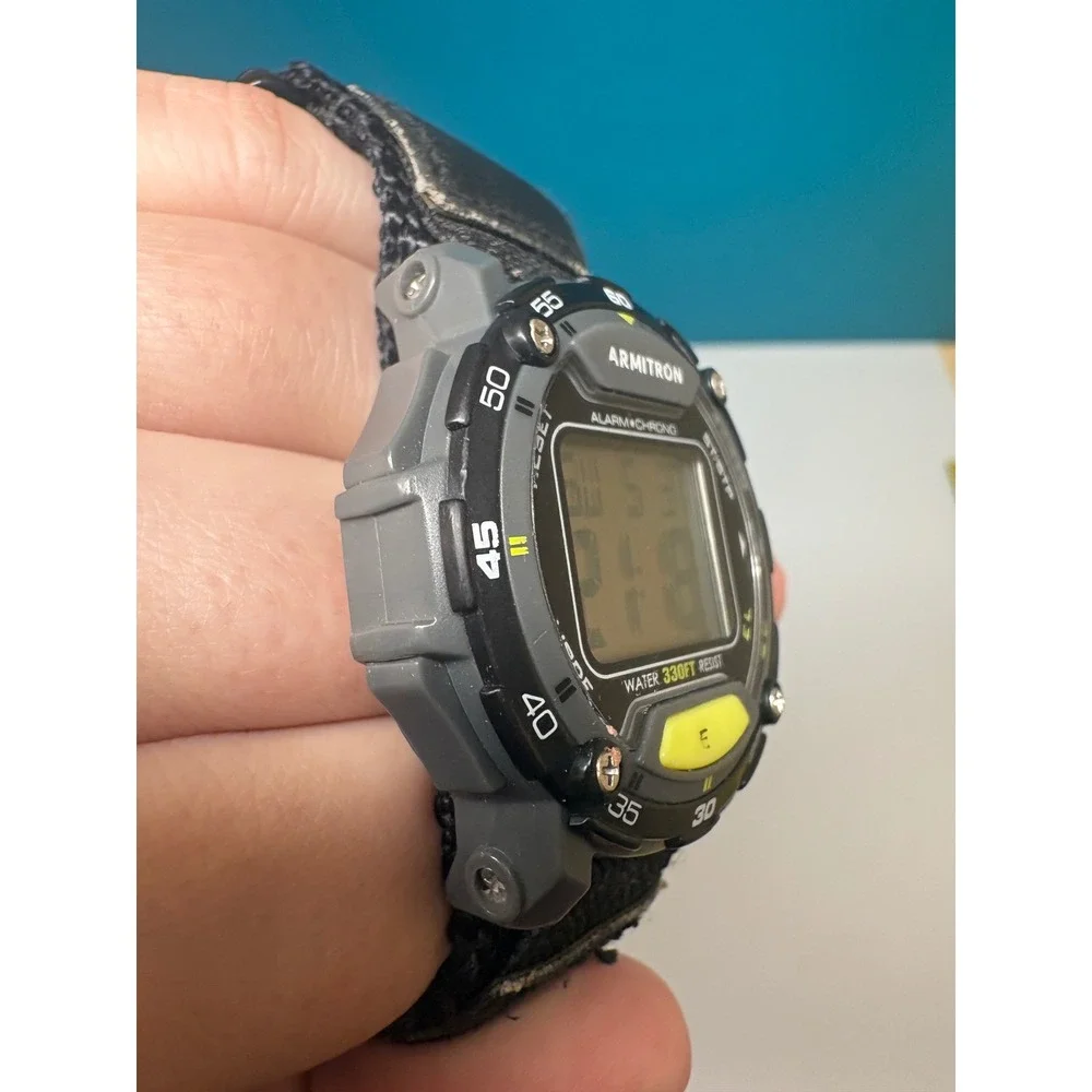 Armitron Digital Sport Watch Black Nylon Strap 330FT Water Resist Alarm Chrono